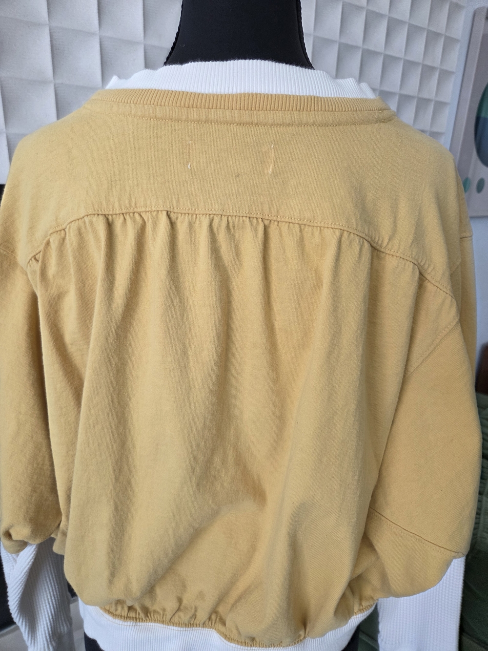 Daily Practice Anthropologie Coin Toss Crop Top Yellow + Cream Sweatshirt, Large - Picture 7 of 11